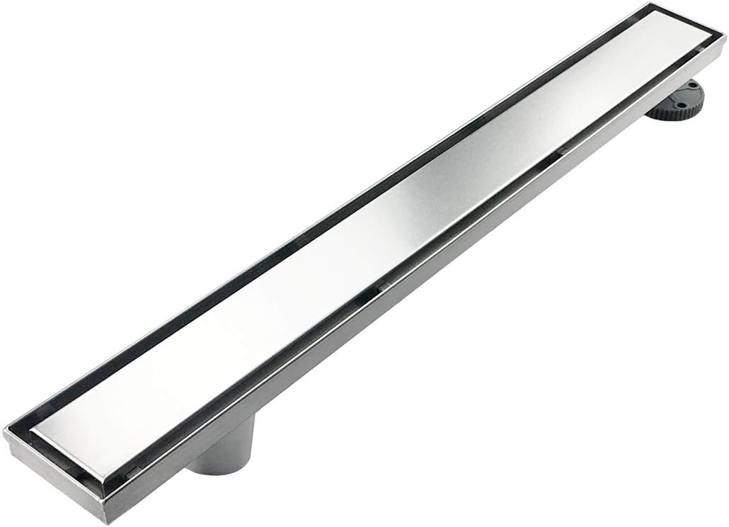 Neodrain 36-Inch Offset Linear Shower Drain with Tile insert Grate Cover, Brushed 304 Stainless Steel Rectangle Side Outlet Shower Floor Drain, Adjustable Leveling foot, Hair Strainer/catcher