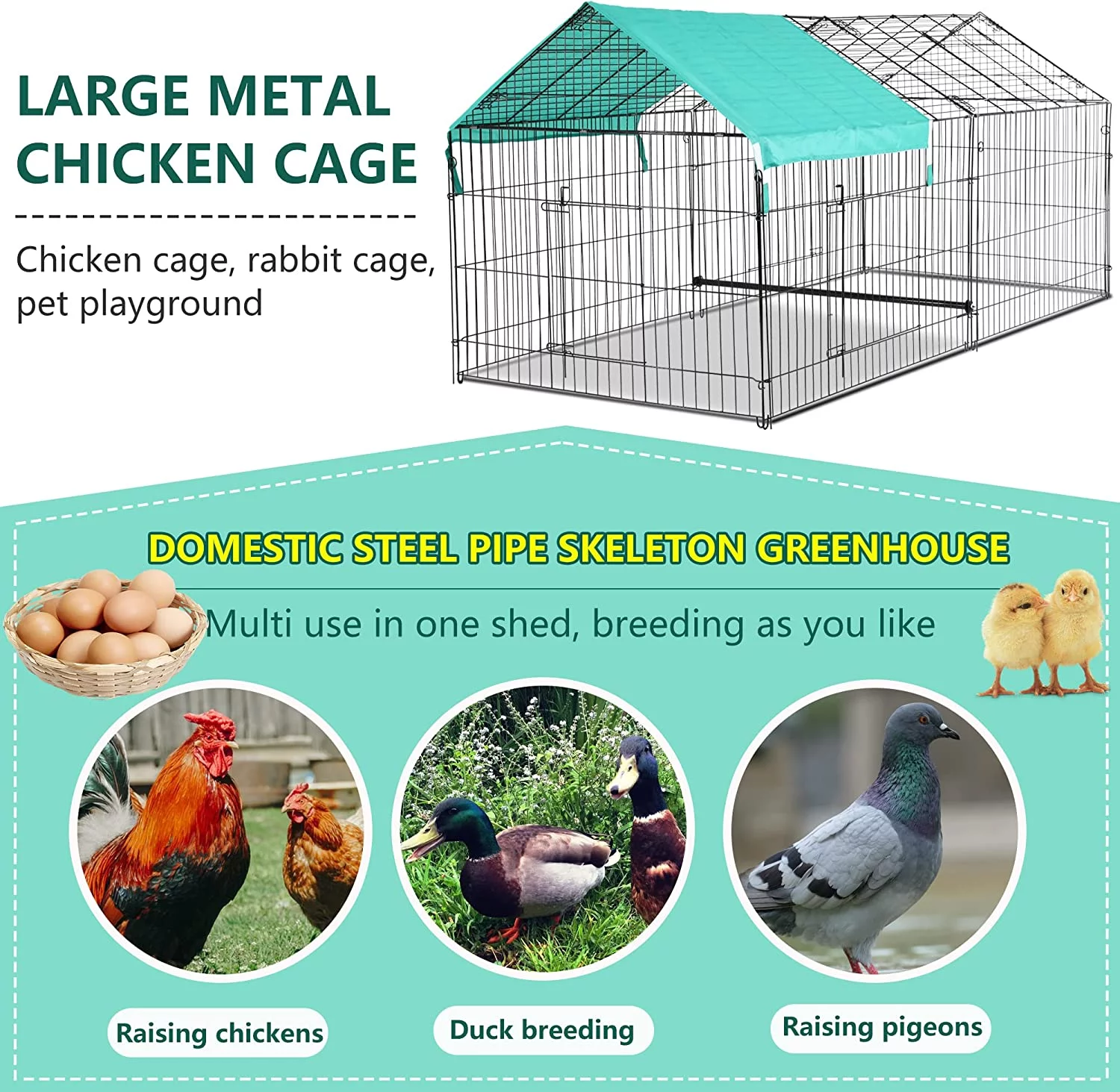 BestPet 8741 Large Metal Chicken Coop,Walk-in Poultry Cage Chicken Run Outdoor Duck Coop Chicken Pen Pet Playpen w/Door & Cover Rabbit Enclosure for Backyard Farm