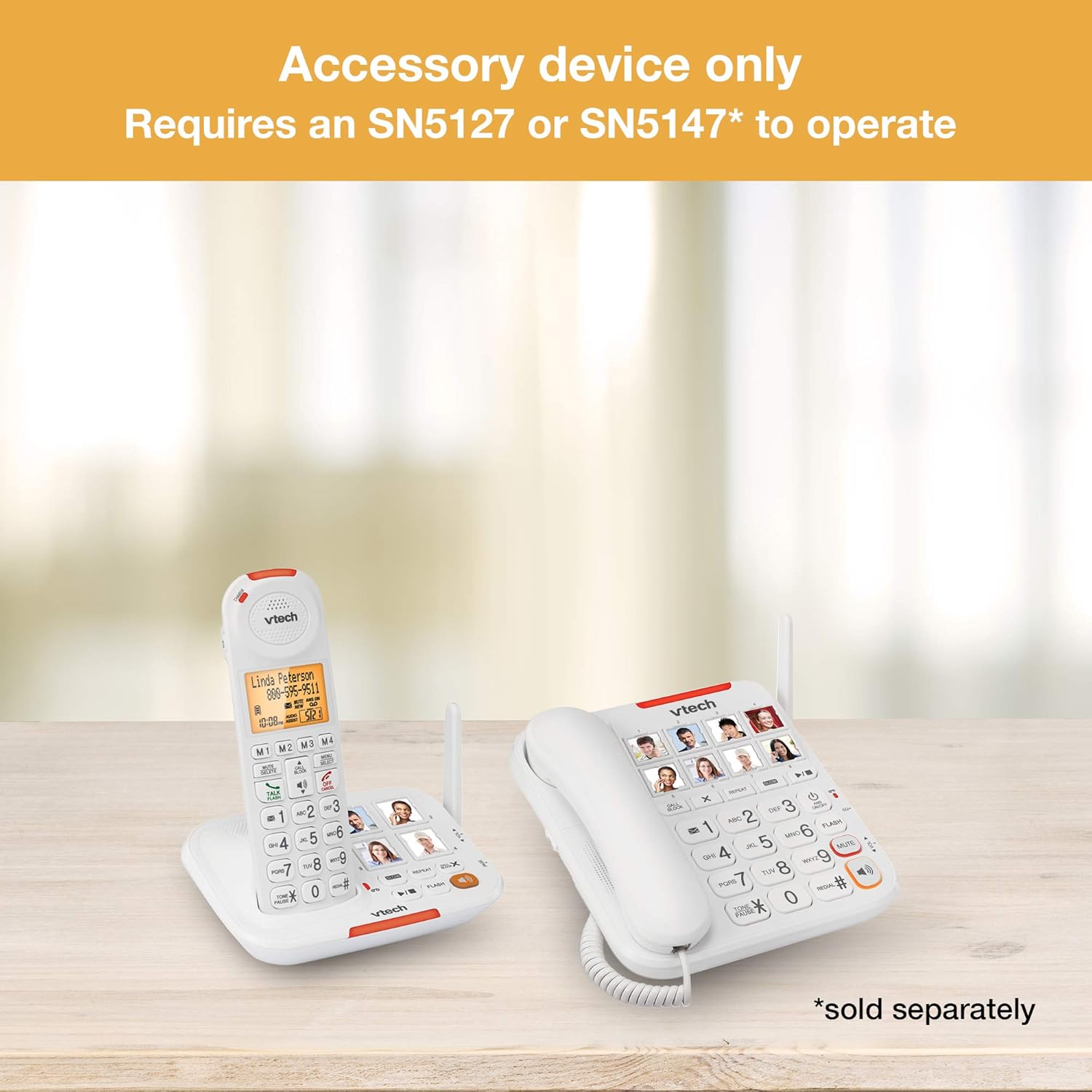 VTech SN5147 Amplified Corded/Cordless Senior Phone with Answering Machine, Call Blocking, 90dB Extra-loud Visual Ringer, One-touch Audio Assist on Handset up to 50dB, Big Buttons and Large Display