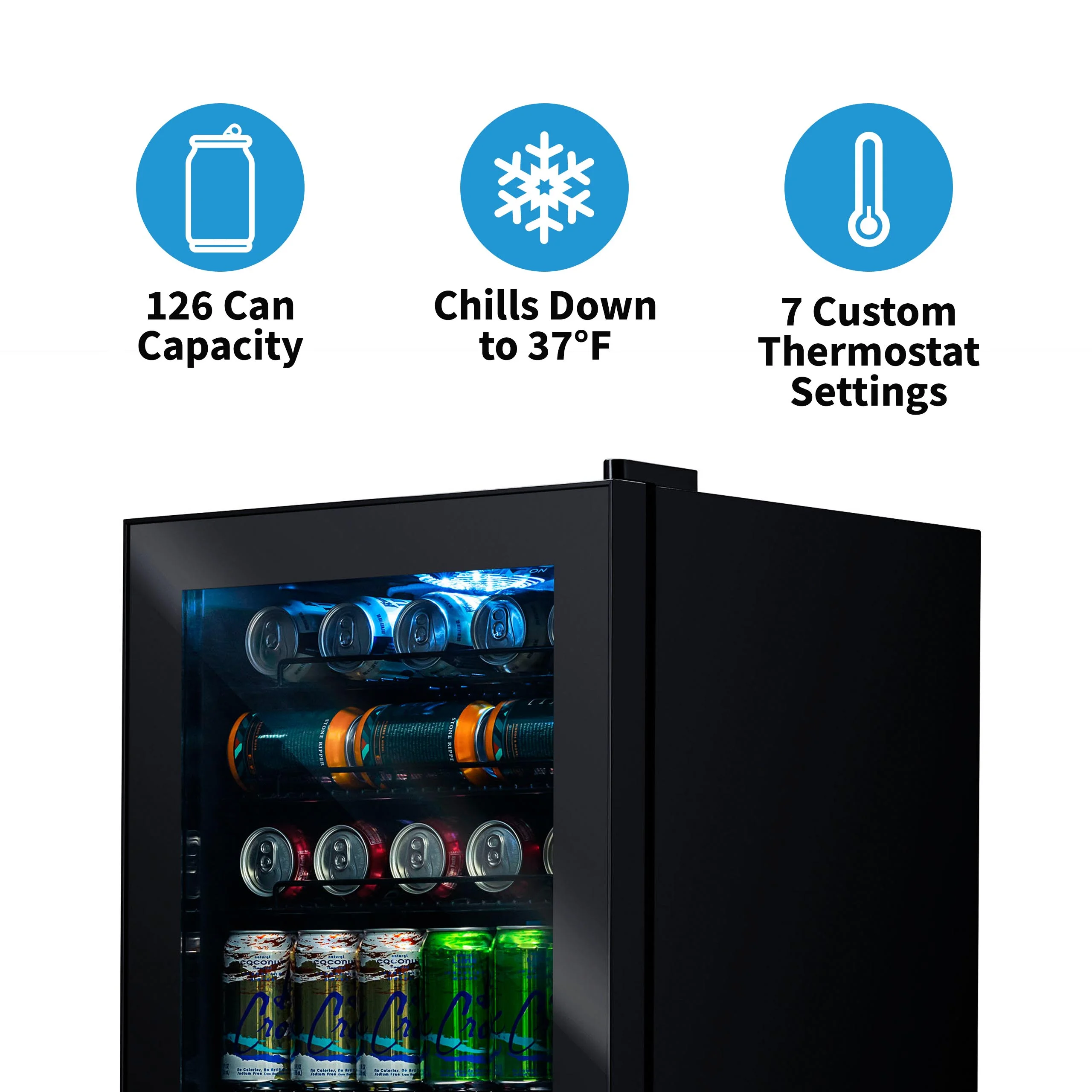 Newair 126 Can Beverage Refrigerator Cooler, Freestanding Mini Fridge in Black for Home, Office or Bar