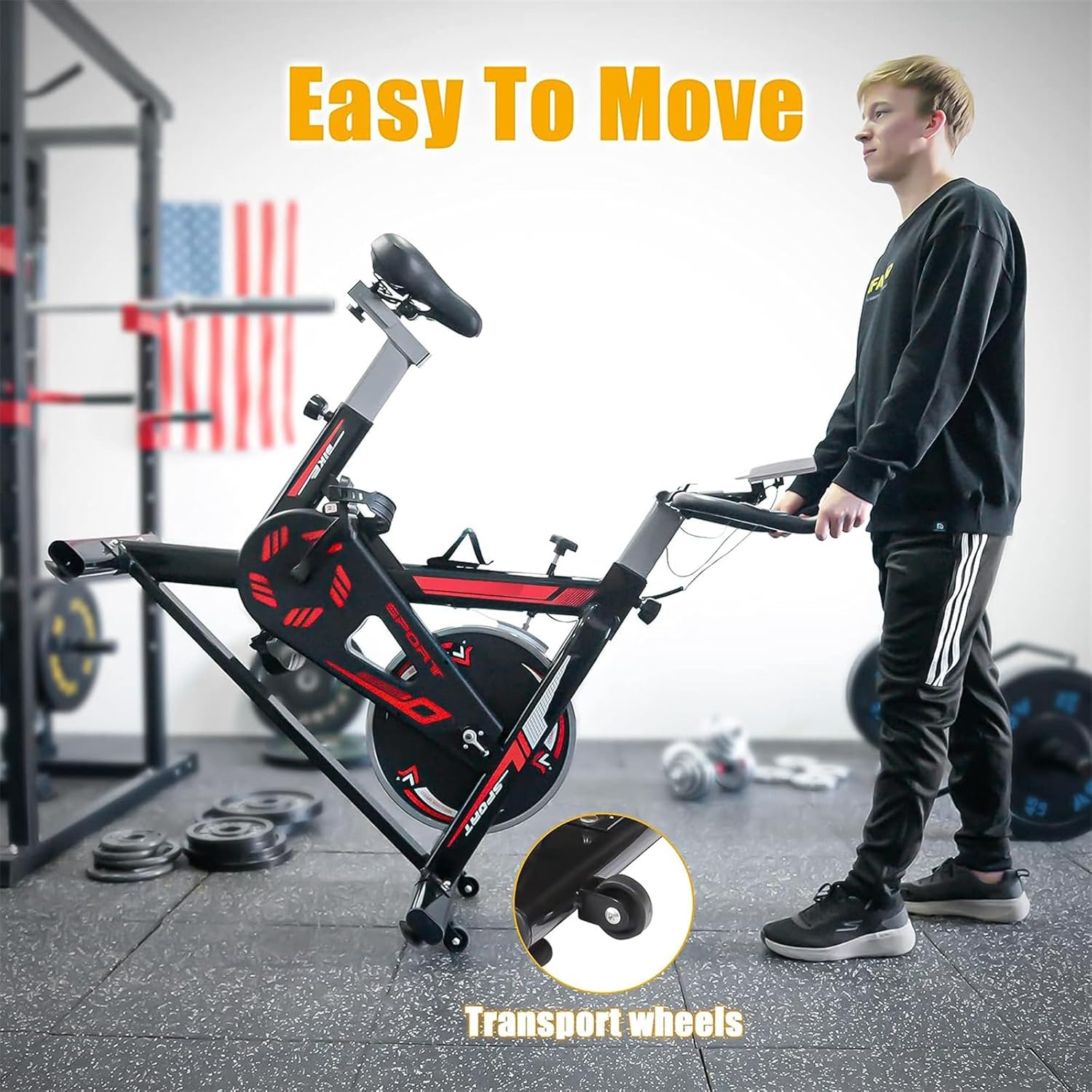 Exercise Stationary Bike 330 Lbs Weight Capacity, Spin Indoor Cycling Bike with LCD Monitor and Comfortable Seat Cushion for Home Gym Cardio Fitness Training