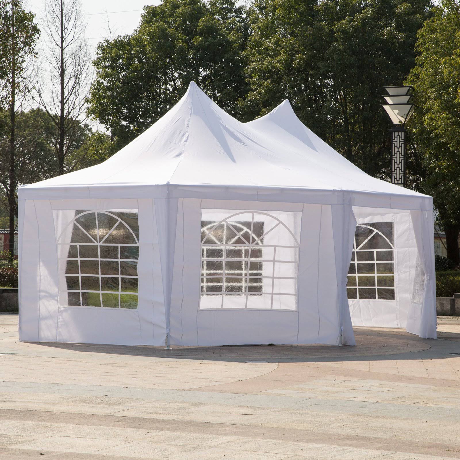 Outsunny 22 x 16 Large Octagon 8-Wall Party Canopy Gazebo Tent - White