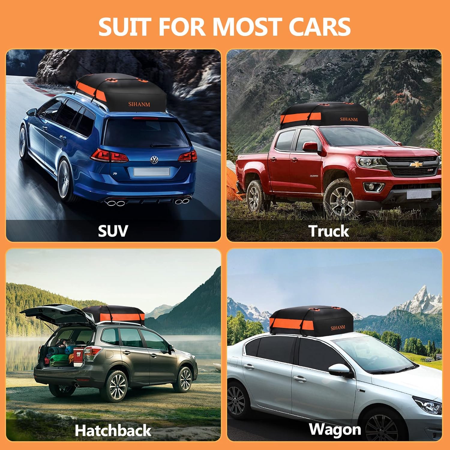 Rooftop Cargo Carrier, Heavy Duty Car Roof Cargo Carrier for All Cars with/Without Rack, 15Cu.ft. 100% Waterproof Car Top Carrier with Anti-Slip Mat, Door Hooks & Lock Pack of 2