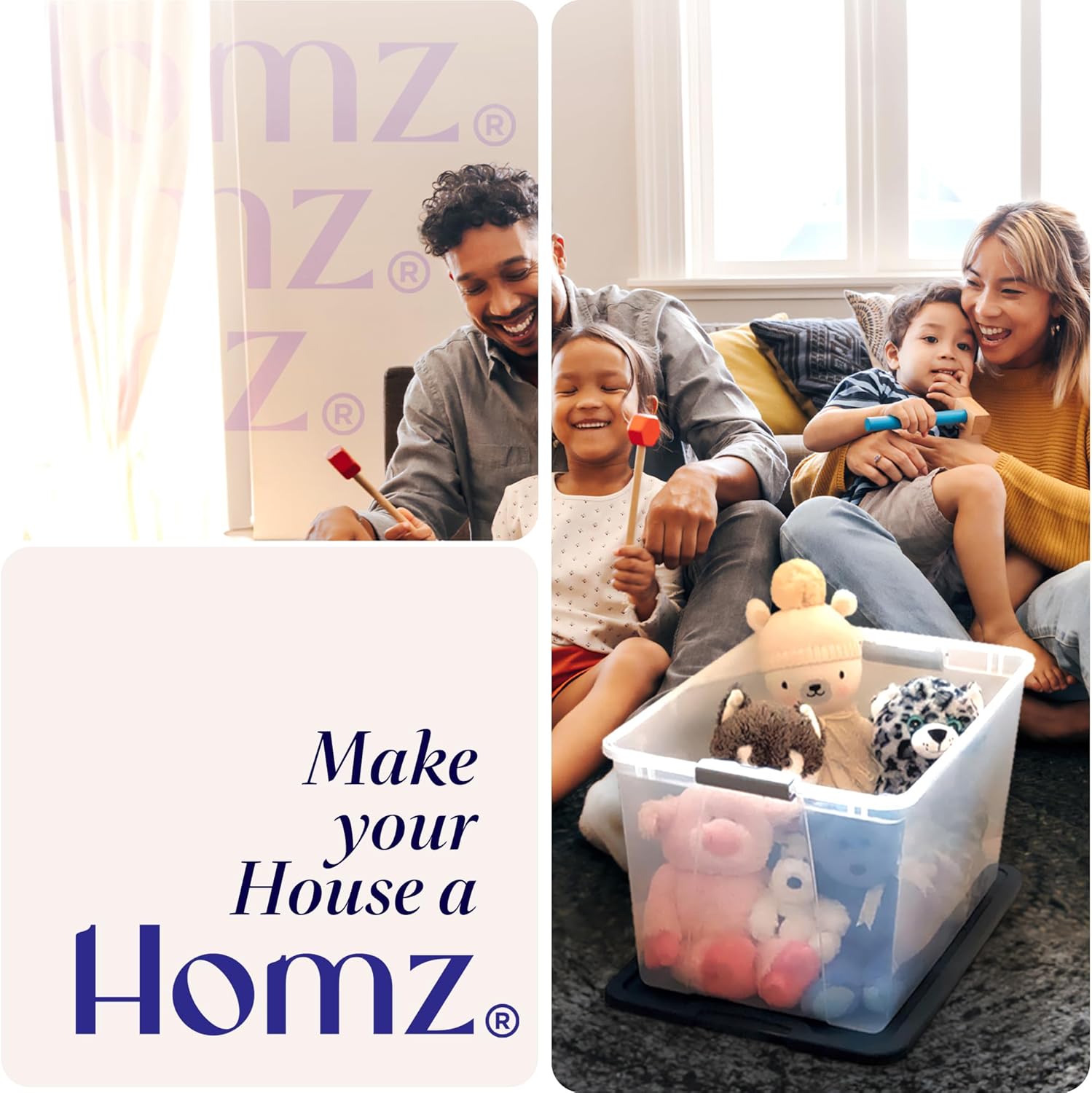 HOMZ 15-Gallon Durabilt Plastic Stackable Storage Organizer Container w/Snap Lid and Hasps for Tie-Down Straps or Locks, Black/Yellow (4 Pack)