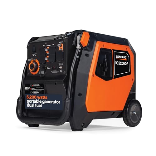 Generac 3,300-Watt Gas-Powered Portable Inverter Generator - Lightweight Design - USB Ports for Mobile Device Charging - COsense Technology - Perfect for Home use - Orange/Black