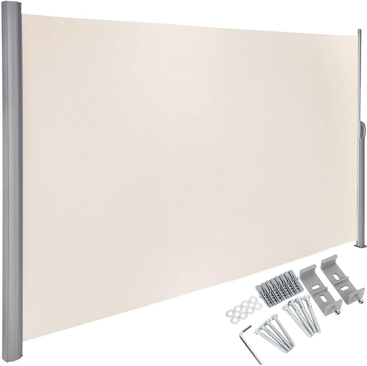 Nisorpa Retractable Privacy Screen 71'' H x 118'' L Patio Side Awning Standing Sun Shade Outdoor Side Pull Out Awning for Balcony Garden Patio Camping Privacy Divider Blind Waterproof Beige