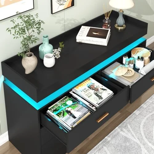 YZboomLife 9 Drawer Dresser with LED Light  Modern Chest of Drawers for Closet  Wide Drawer Organizer Cabinet for Bedroom  Living Room  Entryway  Hallway(9 Drawer White)