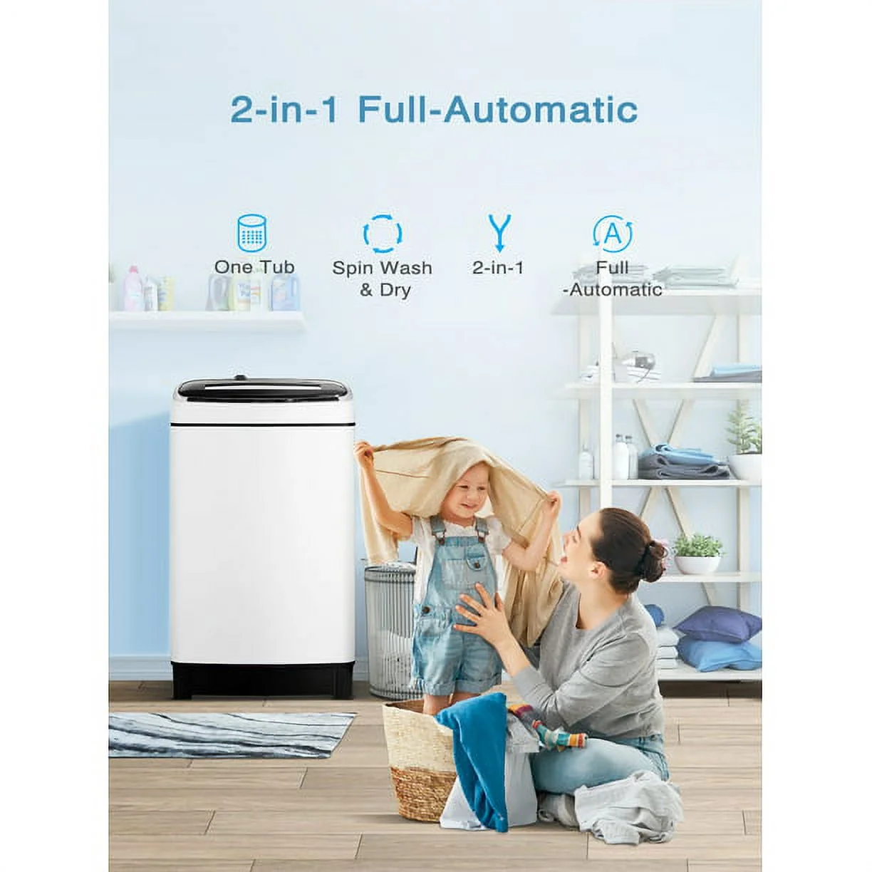 Portable Washing Machine 1.5 Cu.Ft, Compact Washer with 11lbs Capacity, 8 Wash Programs Laundry Washer with Drain Pump, Full Automatic Washer for Apartments, Camping, Dorms, College Rooms, Rv’s, White