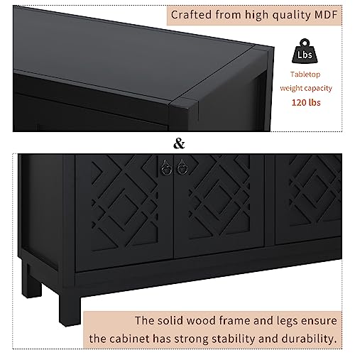 Merax Black Farmhouse Buffet Sideboard with Adjustable Shelves and 4 Doors Wood Coffee Bar Cabinet TV Stand for Living Room Bedroom Kitchen, 1 Set