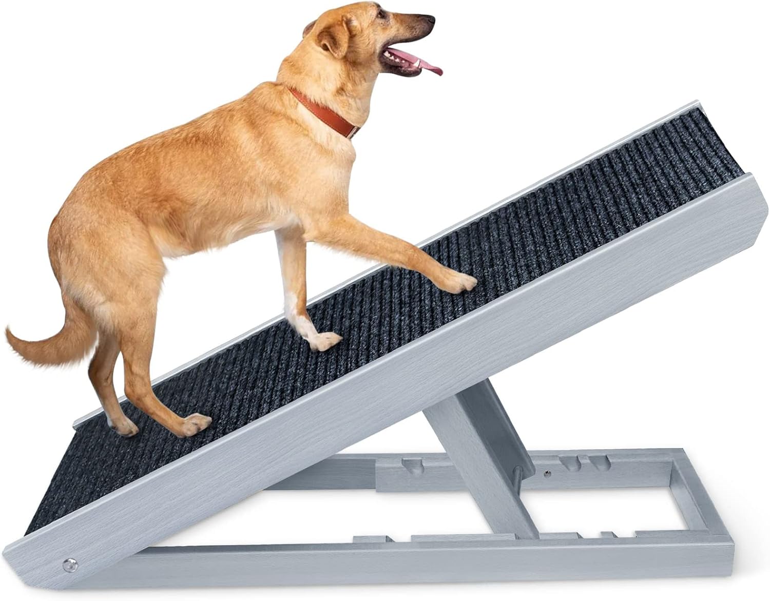 Peclot Adjustable Pet Ramp, Folding Portable Natural Wooden Ramp for All Dogs & Cats, Non Slip Carpet Surface Ramp for Bed, Couch &Car, 40” Long and Height Adjustable from 9” to 24, Up to 100 Lbs