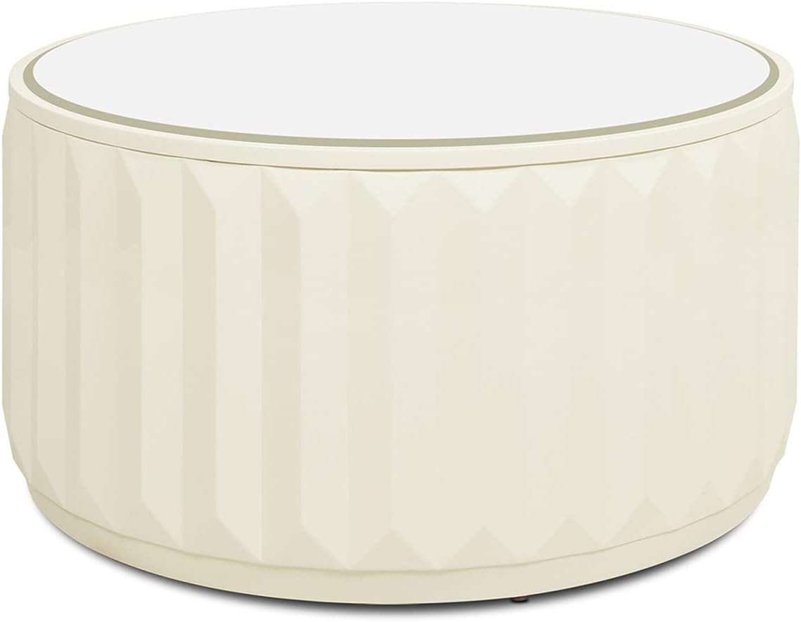 Jennifer Taylor Home JTH LUXE Wilson 35.5" Round Storage Coffee Table, White Lacquer Birchwood
