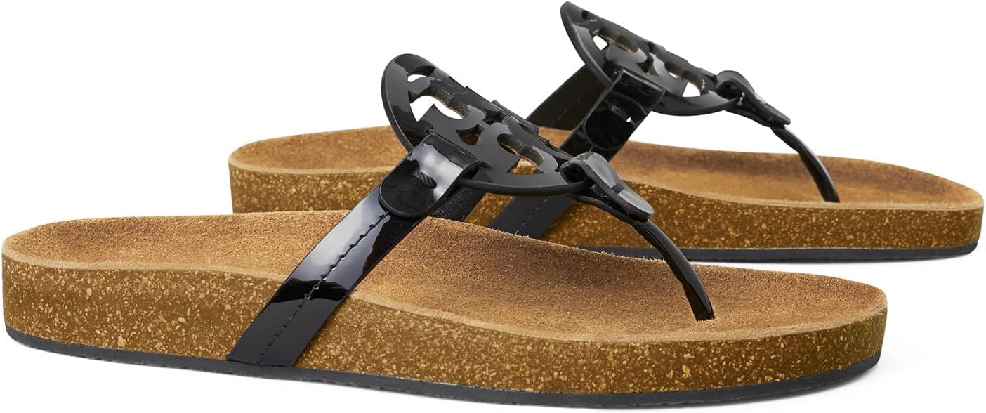 Tory Burch Women's Miller Cloud Sandals, Perfect Black/Natural, 6.5 US