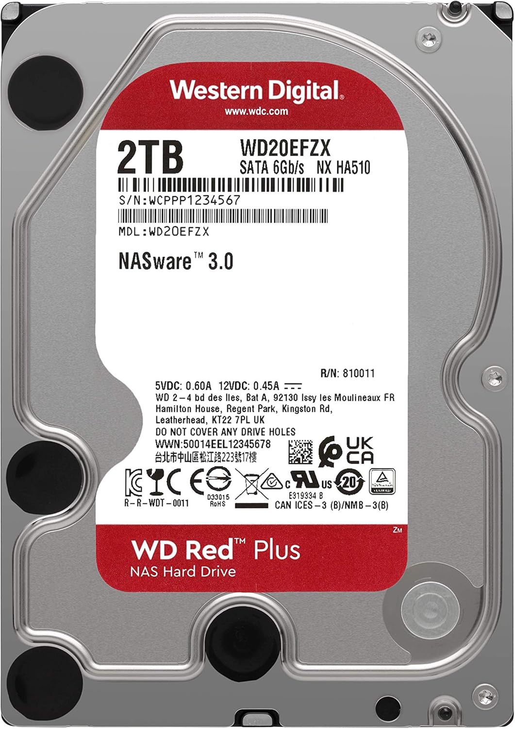Western Digital 2TB WD Red Plus NAS Internal Hard Drive HDD - 5400 RPM, SATA 6 Gb/s, CMR, 128 MB Cache, 3.5 -WD20EFZX