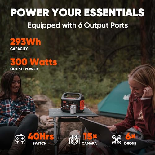 Jackery Solar Generator 300, 293Wh Backup Lithium Battery with Solar Panel SolarSaga 100W, 110V/300W Pure Sine Wave AC Outlet for RV Outdoors Camping Travel Blackout(Extension Cable Included)