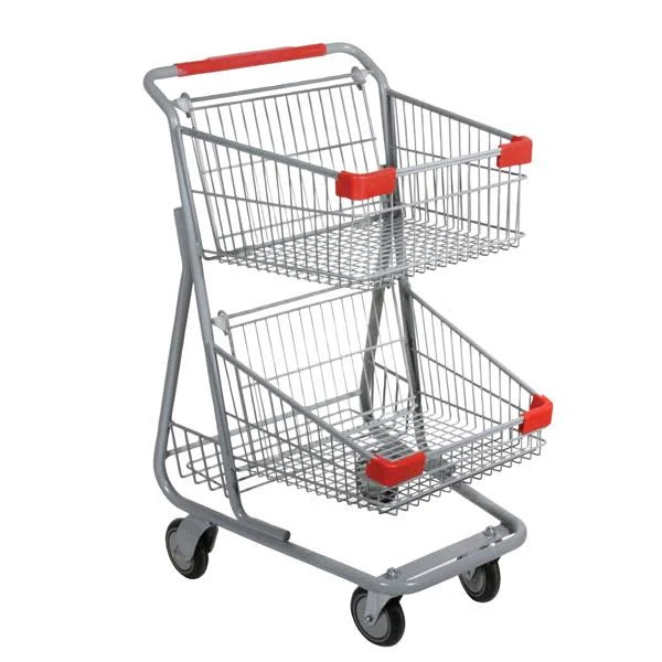 Double Basket Wire Convenience Shopping Cart - Gray