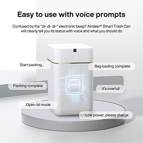 Airdeer Automatic Trash Can, Self Sealing and Self-Changing Smart Trash Can, Motion Sensor, Touchless Garbage can with lid for Kitchen Bathroom Bedroom Office, 6 Refill Bag Rings