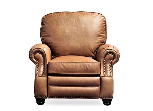 BarcaLounger Longhorn II Recliner Chair Shoreham Antique Dark Sanded Bomber Top Grain Leather Chair with Espresso Wood Legs