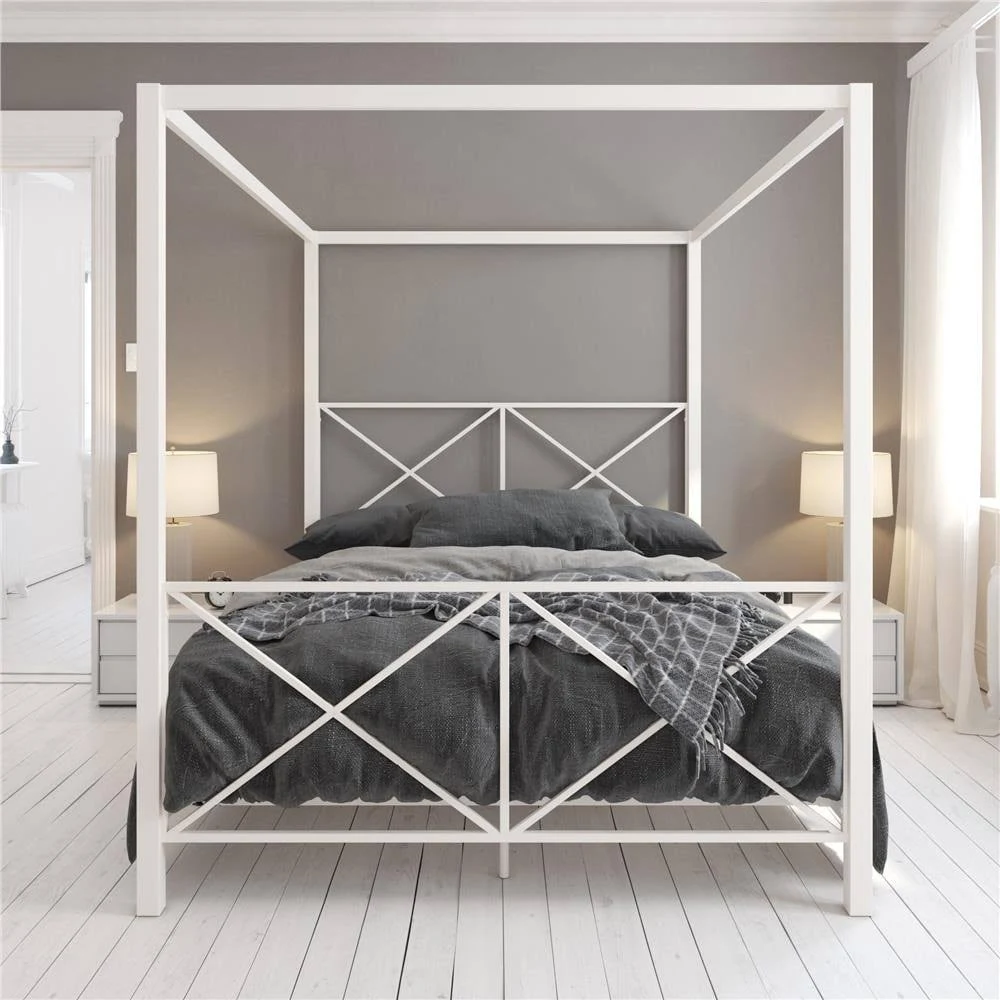 Avenue Greene Rosemarie White Metal Canopy Bed (Queen)
