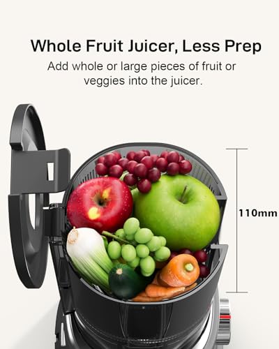 Whole Fruits Cold Press Juicer Machines, 4.3-inch (110mm) Powerful Wide Mouth Slow Masticating Juicer