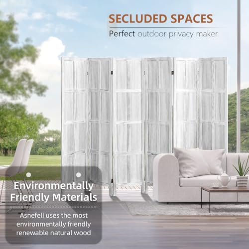 Wood Room Divider 4 Panel, 5.6 FT Tall Room Divider and Folding Privacy Screen, Partition Divider for Room Separation, Wooden Wall Divider Screen for Home Office Bedroom (Retro White)