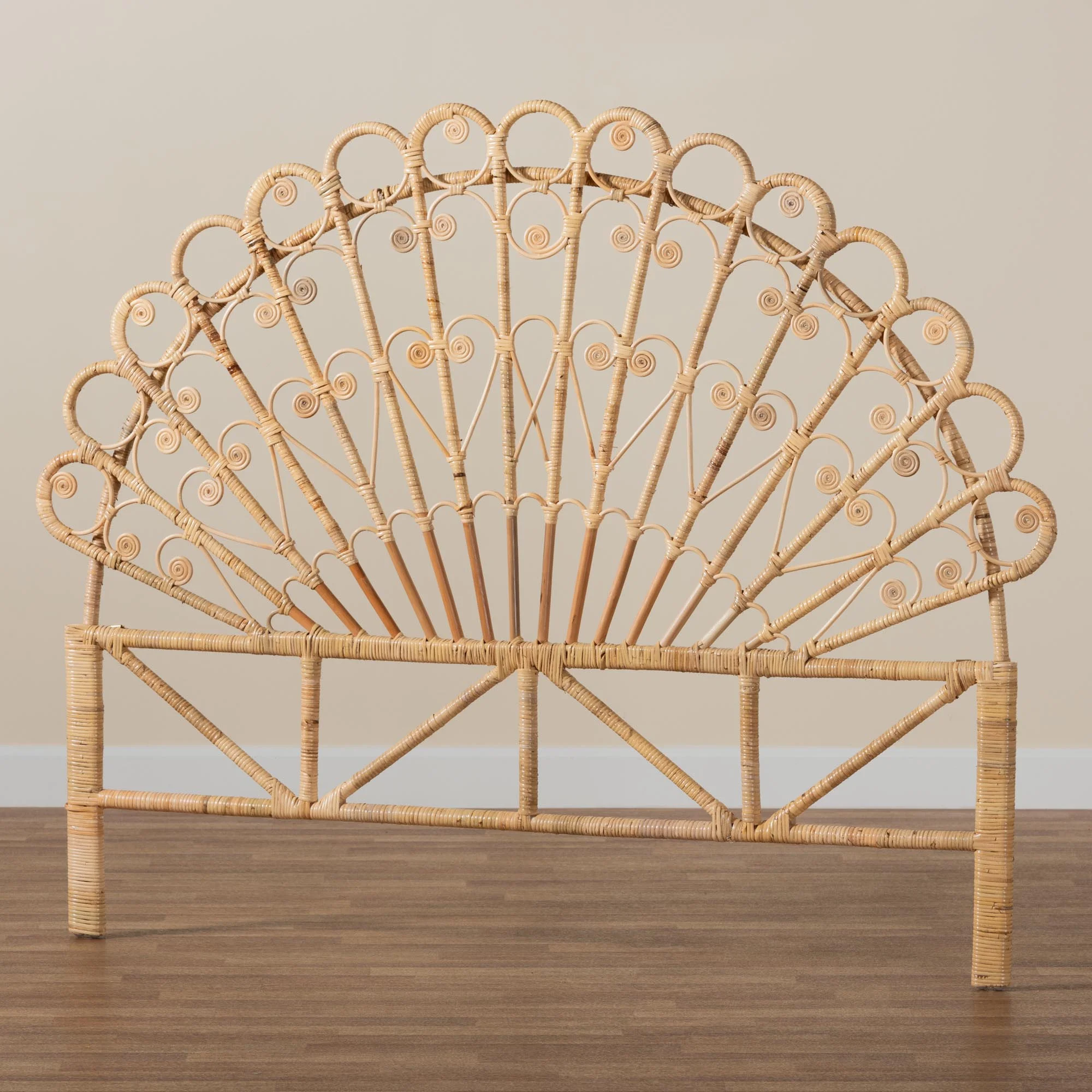 bali & pari Rasima Modern Bohemian Natural Brown Rattan Queen Size Standalone Headboard