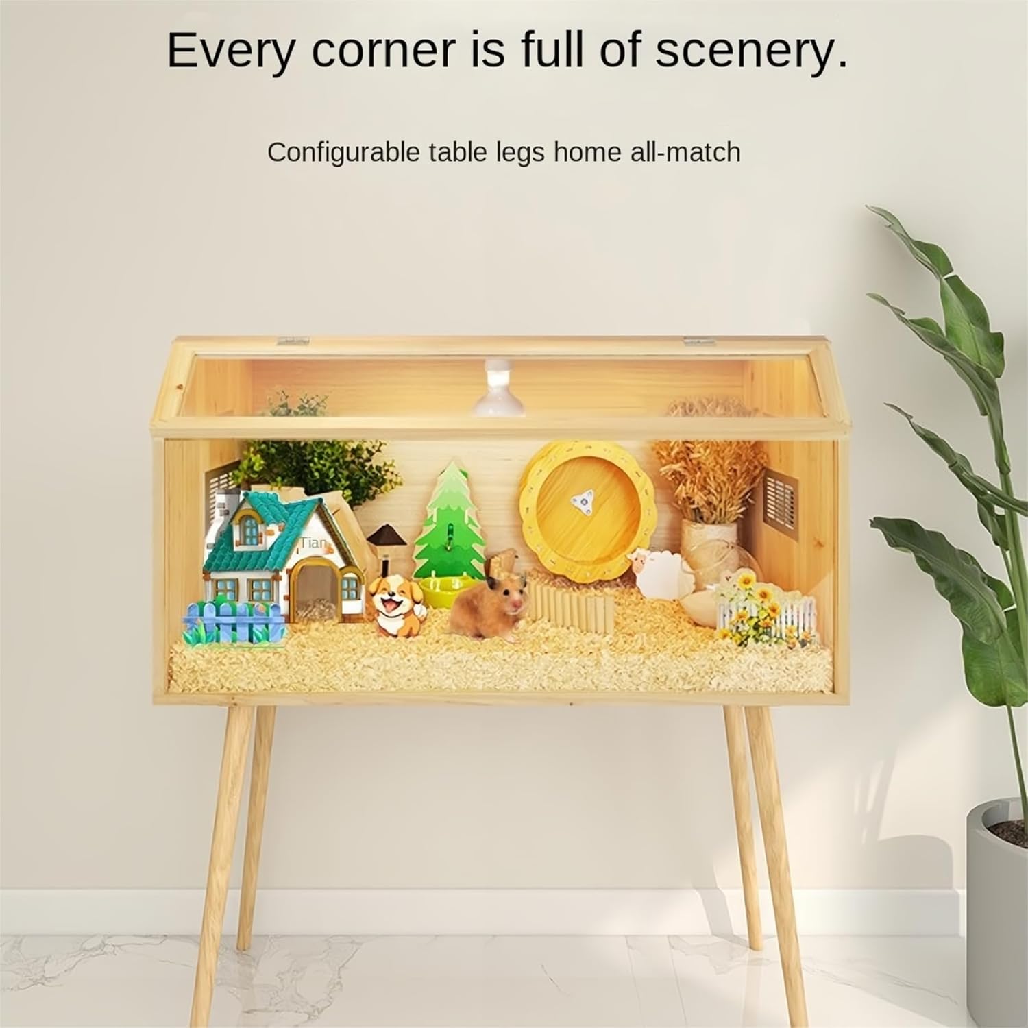 32 Inch Wooden Hamster Cage with Acrylic Sheets – Large Habitat for Hamsters, Rats, Gerbils, and Guinea Pigs - Openable Top and Solid Built Cage Design The Vents are Anti-bite