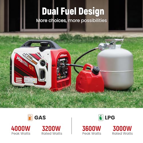 maXpeedingrods 4000 Watt Dual Fuel Inverter Generator with Bluetooth® Control Start and Display, RV Ready, Electric Start, Quiet for Outdoor Camping, Home Backup, Garden，PGMA Compliant