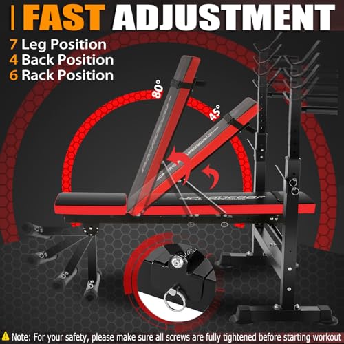 OPPSDECOR 6 in 1 660lbs Weight Bench Set with Squat Rack, Bench Press Set with Barbell Rack, Adjustable Incline Strength Training Workout Bench with Leg Developer Preacher Curl for Home Gym PXZXYX1