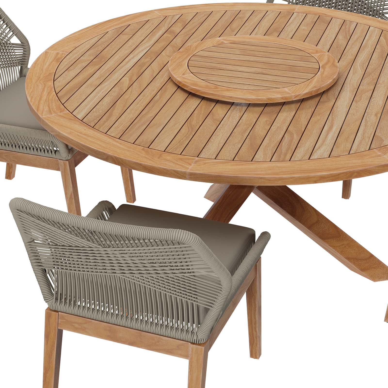 Modway Wellspring 5-Piece Outdoor Patio Teak Wood Dining Set in Light Gray Greige