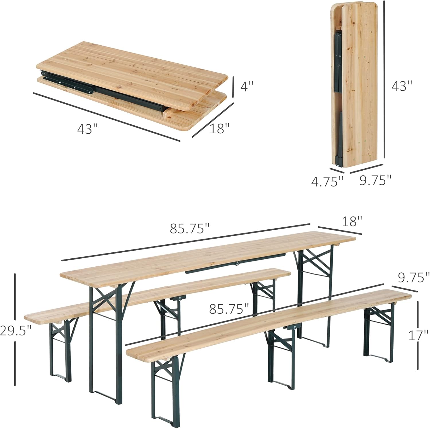 Outsunny 7' Wooden Outdoor Folding Patio Camping Picnic Table Set Large Beer Table Set with Bench and Easy Set Up for Backyard Poolside Dining Party