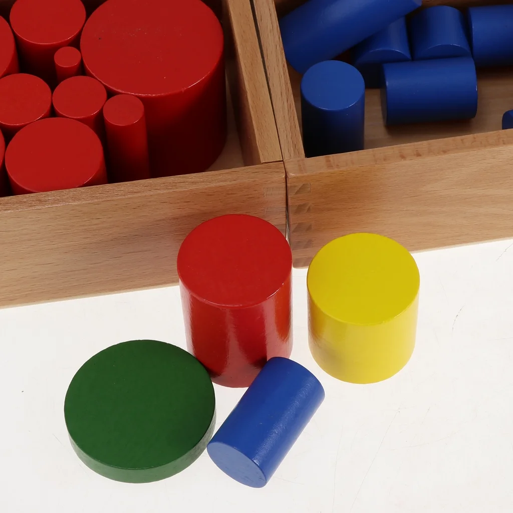 4 Sets Beechwood Montessori Knobless Cylinder Blocks Family Game Wooden Toy