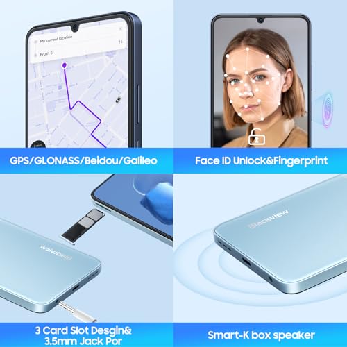 Blackview Color 8 Unlocked Cell Phones, 16GB+128GB+SD 2TB, 50MP Camera Smartphone, Mobile Phones 6000mAh Battery+18W, 6.75" HD+ 90Hz Cellphone, 4G Dual SIM/3 Card Slots,Fingerprint,3.5mm Earphone Jack