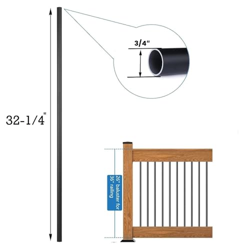 61 Pack Deck Balusters 32"x 3/4" Round Staircase Baluster, Diameter 3/4" Metal Deck Spindle and Stairs Railing,Hollow Round Black Deck Balusters for Deck Railing Porch