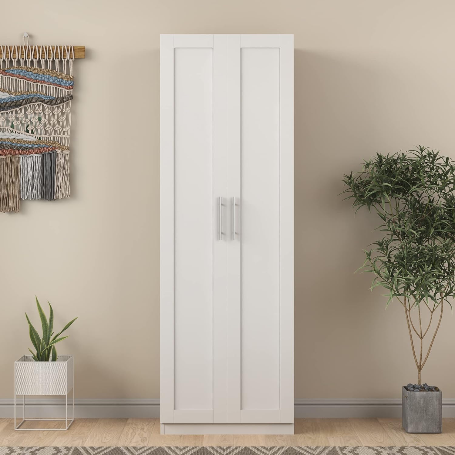 Wardrobe, Wardrobe Clothes Organizer, Wardrobe Closet, 70.8 Inch High Sideboard, Freestanding Tall Storage Cabinet with 2 Doors and 3 Dividers for Kitchen, Living Room, Bedroom (White)
