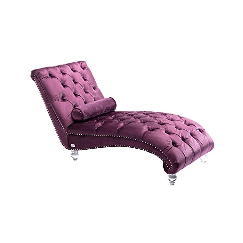 Velvet Chaise Sofa with Lumbar Pillow, Modern Ergonomic Upholstered Concubine Sofa Chair, Comfy Button-Tufted Sleeper Recliner Sofa for Living Room, Bedroom, Balcony, Emerald