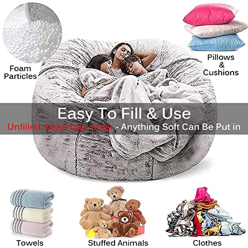 7ft Soft Fluffy Gigantic Bean Bag Giant Fur Bean Bag Chair for Adult (Cover ONLY, NO Filling ! ) Big Round BeanBag Lazy Sofa Bed Cover Bean Bag Bed Living Room Furniture ( Color : C )