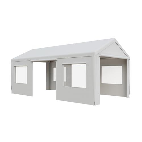 10' x 20' Carport, Heavy Duty Car Canopy Portable Garage with Removable Sidewalls and Roll-up Ventilated Doors & Windows for Car,SUV, Truck, Boat.Gray