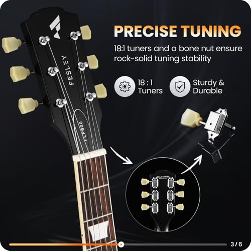 Fesley LP Electric Guitar with Arched Top:39" Solid Body Electric Guitars with Mahogany Body and Rosewood Fretboard,Electric Guitar with Humbucker Pickups, Guitarra Eléctrica with Alice String,Gold