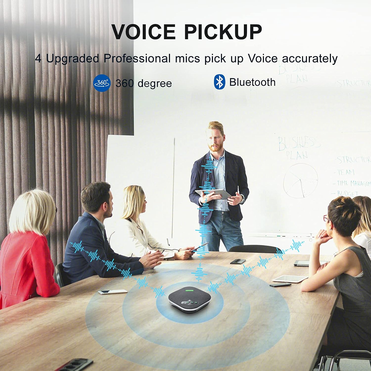 TONGVEO USB Speakerphone Conference Microphone,M3 Conference Speaker Built-in Full Duplex 360°Voice Pickup 4 AI Microphones Noise Cancellation Mics for Video Conference,Gaming,Chatting,Skype…
