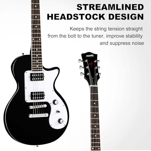 MLP-1 39 Inch Electric Guitar Kit, Beginner LP Full Size Solid Body Electric Guitar With HH Pickups, Gig Bag, Amplifier, Strap, Cable, Picks, String (White)