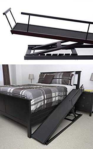 Dog Ramp for Beds - Solid Hardwood with 5 Finish Options - Adjustable up to 37" High Beds with Low Incline, Safety Rails & Anti-Slip Grip, For Small Dogs up to 50lbs - Made in North America
