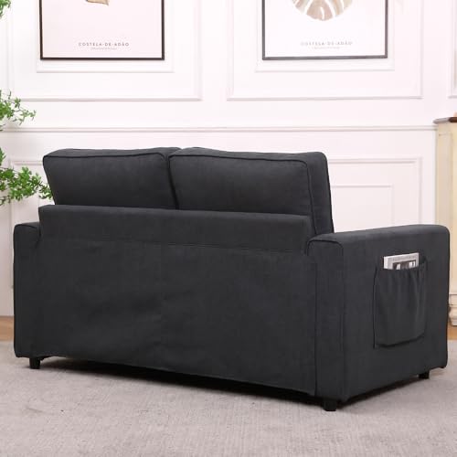 3 in 1 Upholstered Futon Sofa Convertible Floor Sofa bed, Foldable Tufted Loveseat with Pull Out Sleeper Couch Bed, Folding Mattres Love Seat Daybed W/Side Pockets for Living Room (Dark Grey)
