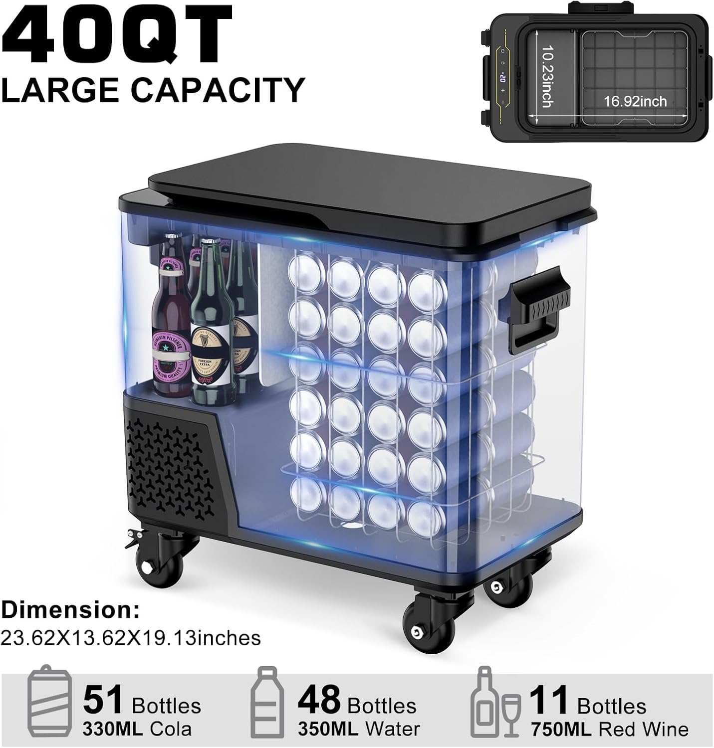 12v Refrigerator, 40 Quart(38L) Electric Cooler Car Refrigerator APP Control, Portable Freezer Fridge Cooler -4℉~68℉ 12/24V DC & 100-240V AC, Car Fridge for RV, Truck, Van, Camping, Travel, Outdoor