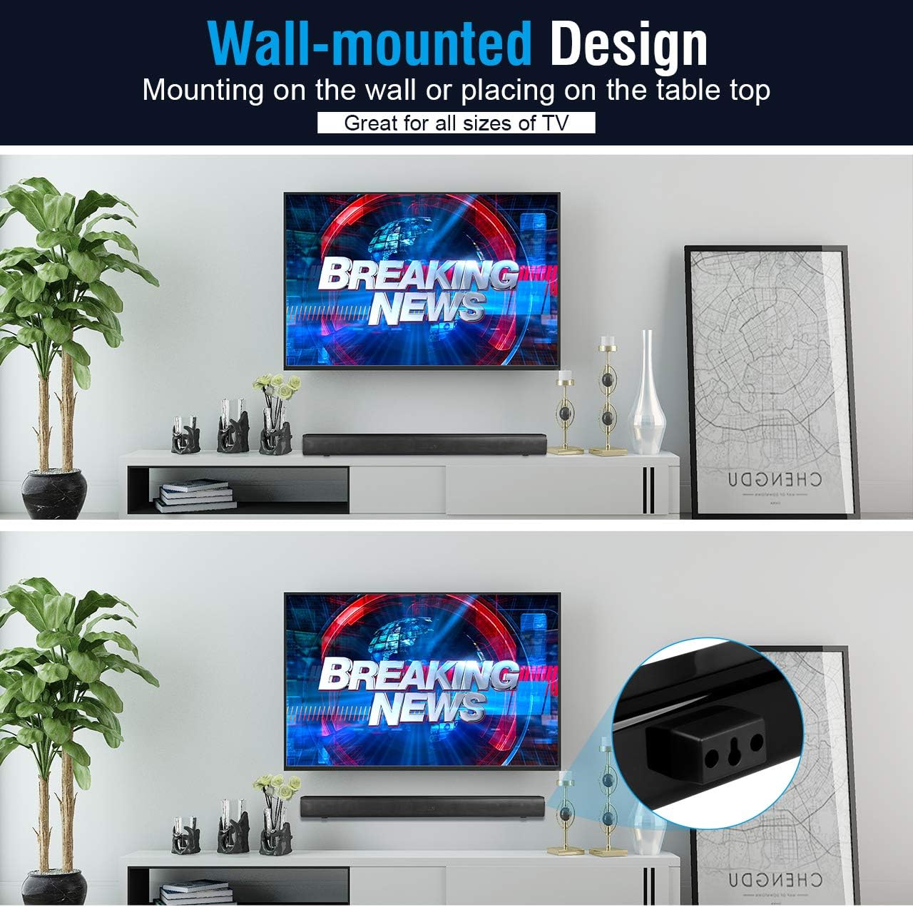 Soundbar, Infurture B1 29-Inch TV Sound Bar with Subwoofer,Wired & Wireless Bluetooth 5.0 3D Surround Speakers,Optical/AUX/RCA/USB/HDMI Connection,Wall Mountable, Remote Contro Home Theater, Gaming