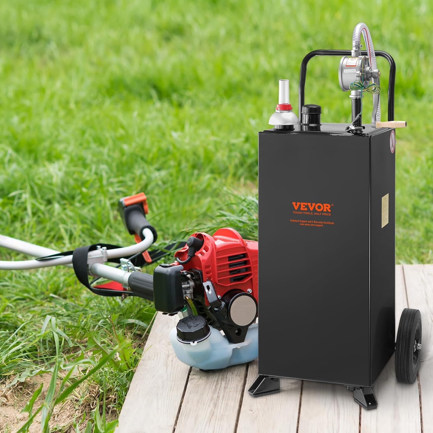 VEVOR Fuel Caddy 30 Gallon, Fuel Storage Tank with Wheels, Portable Gas Caddy with Manual Transfer Pump, Gasoline Diesel Fuel Container for Cars, Lawn Mowers, ATVs, Boats & More, Black