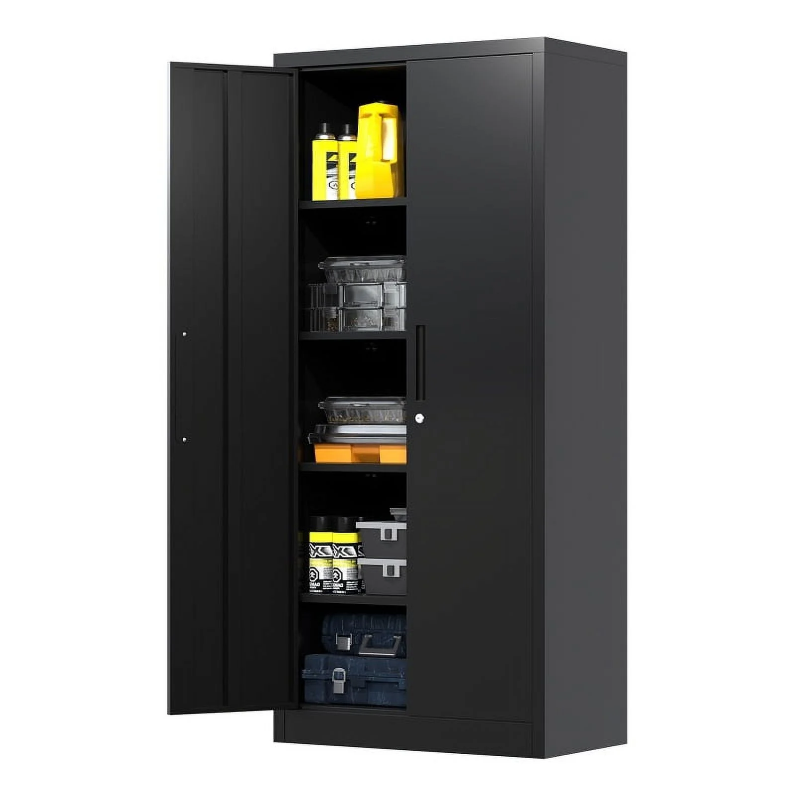 Pemberly Row Metal Garage Storage Cabinet w/ Doors & Lock Steel Locking in Black