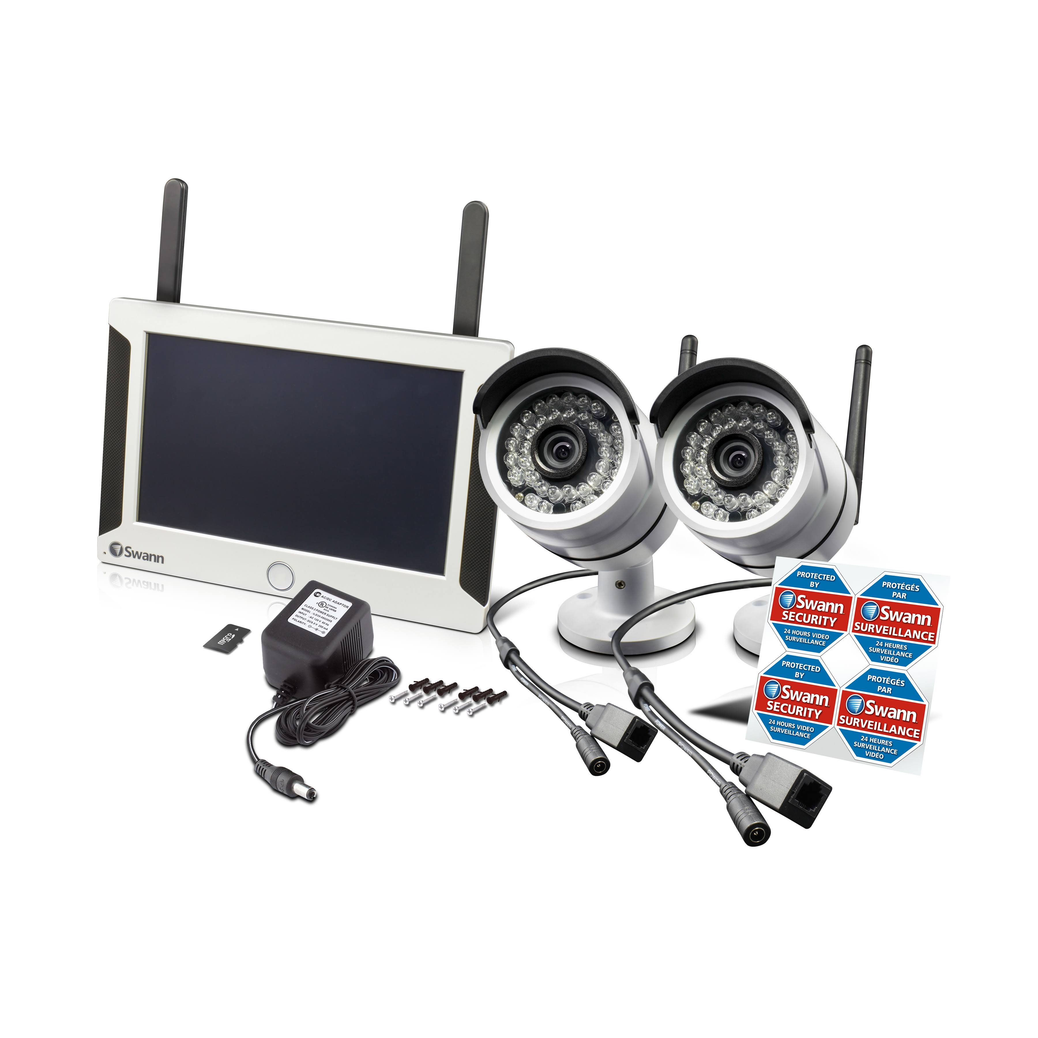 SwannSecure NVW-470 All-in-One Wi-Fi HD Monitoring 4-Channel Monitor with 2 Outdoor cameras Night Vision - Wireless - 7x22 LCD