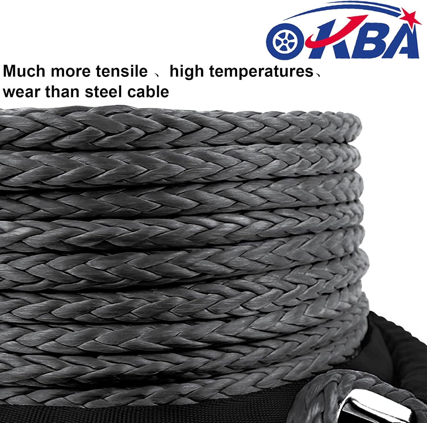 OKBA Synthetic Winch Rope Kit 1/4" x 50' - 8200 Ibs Winch Cable Line Rope Accessories Kit w Rope Snap Hook and Rubber Stopper for 4x4 Off Road Vehicle ATV UTV Polaris UTV
