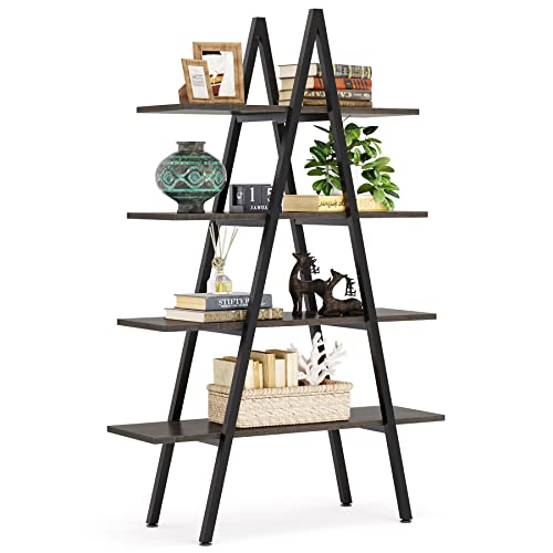 Tribesigns 4-Tier Bookshelf, A-Shaped Bookcase 4 Shelves Industrial Ladder Shelf Open Display Shelves Book Storage Organizer for Living Room, Home Office