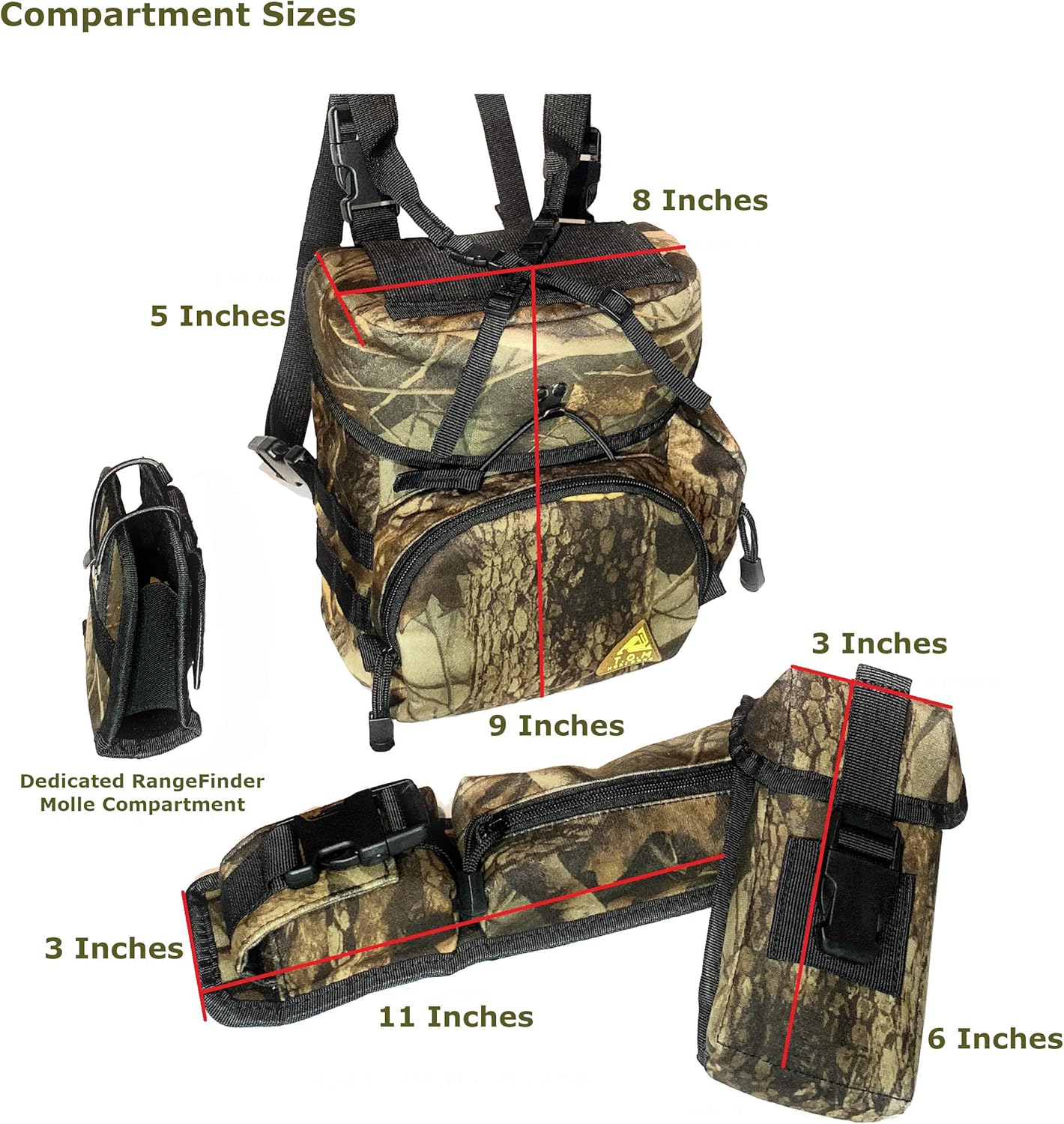 Binoculars Harness Case pack, Bino Pack with Rangefinder Compartment - Detachable Molle Compartments Camouflage for Hunting, Hiking and Birdwatching